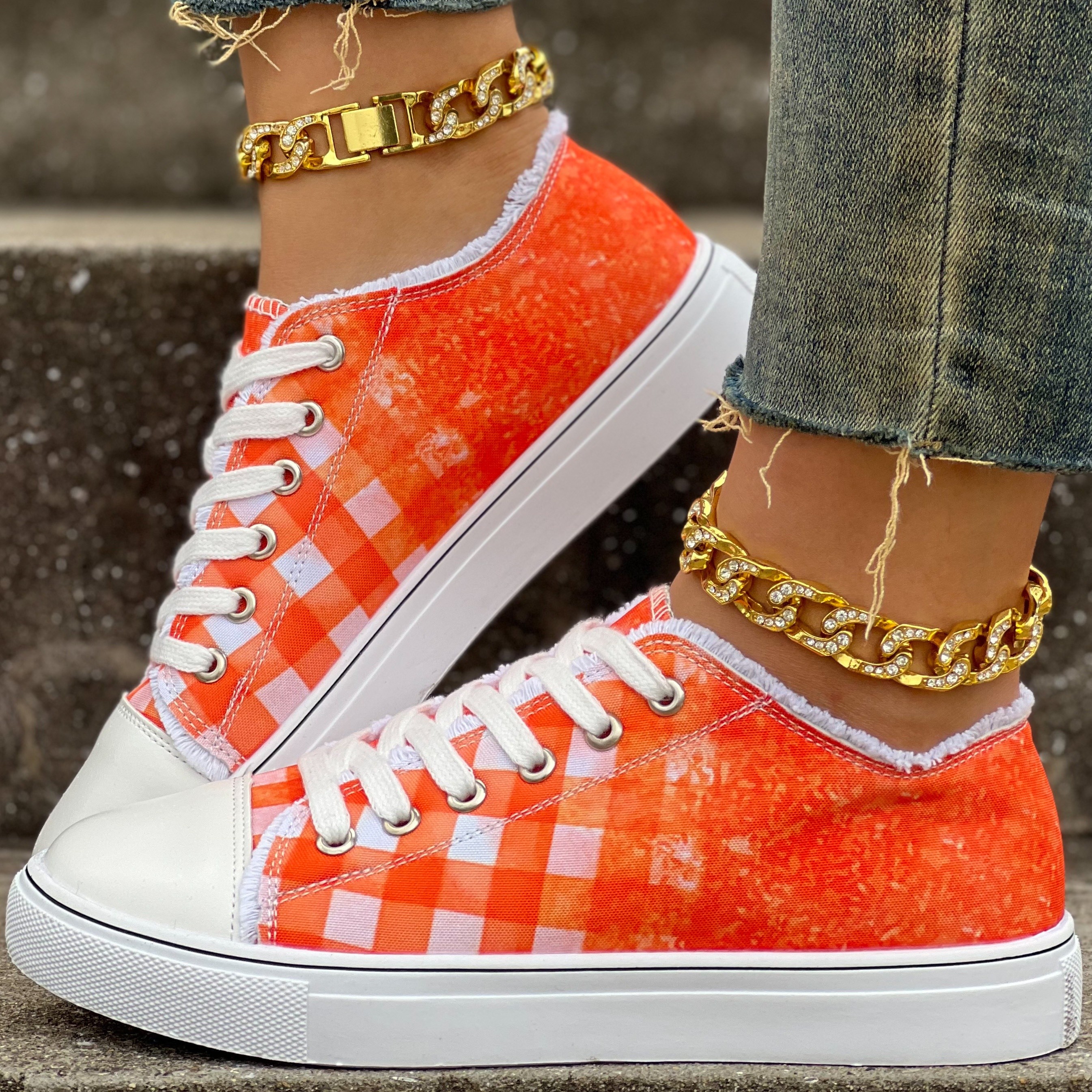 Women's Colorful Checkered Canvas Shoes, Trendy Low Top Slip On Skate Shoes,  Casual Flat Walking Shoes - Temu Germany