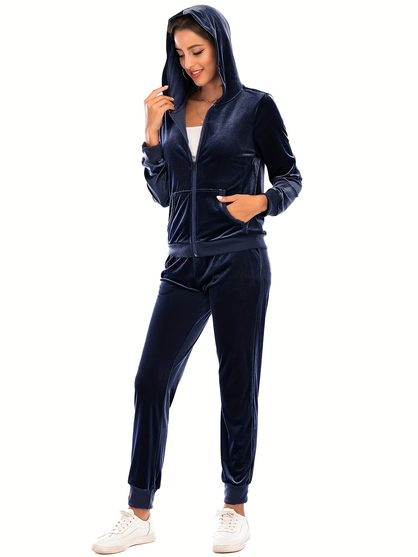 Solid Sports Lounge Set Long Sleeve Zip Hooded Top Jogging Temu