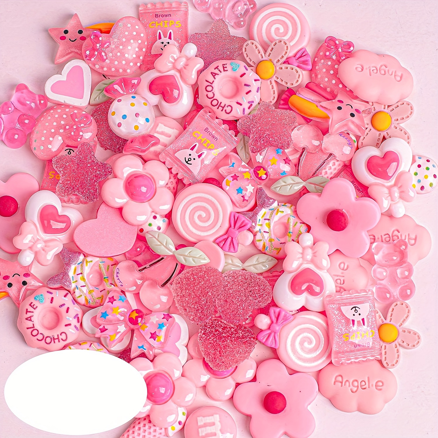 10 Resin Cabochons Food Slime Charms Valentines Day Pink Assorted Lot