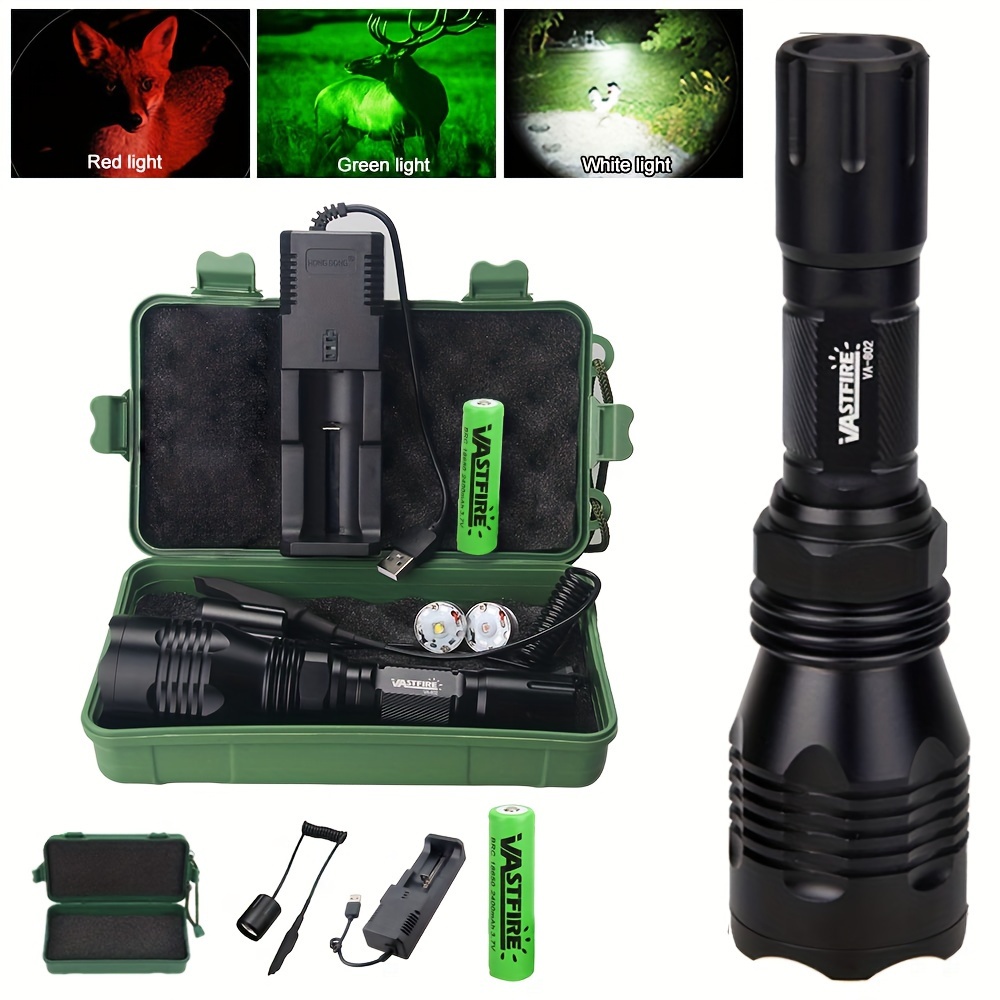 Led White Green Red Blue Rechargeable Flashlight Zoomable Torch