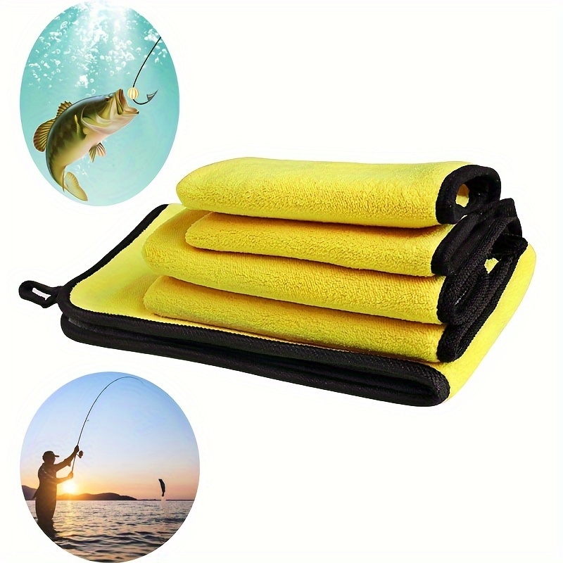 1pc Fishing Towel, Double-sided Fishing Rod Wipe Towel With Carabiner,  Washing Car Dishes Towel