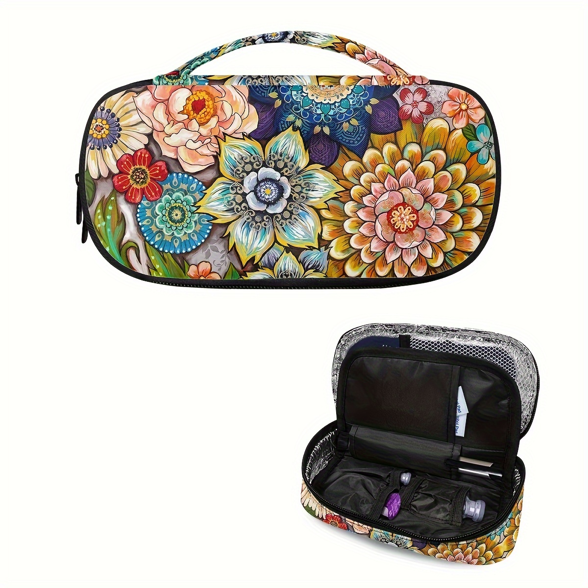 

1pc Boho Floral Insulin Cooler Travel Bag Large Capacity Diabetic Supplies Organizer For Insulin Pens And Other Diabetic Supplies