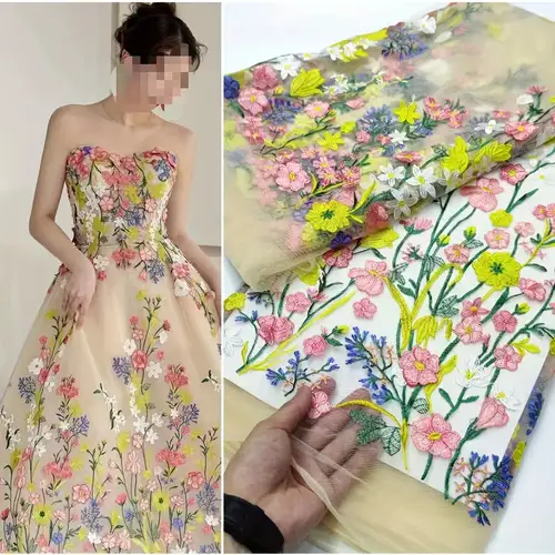 Shiny Thick Jacquard Brocade Big Rose Fabric Dress 3d - Temu