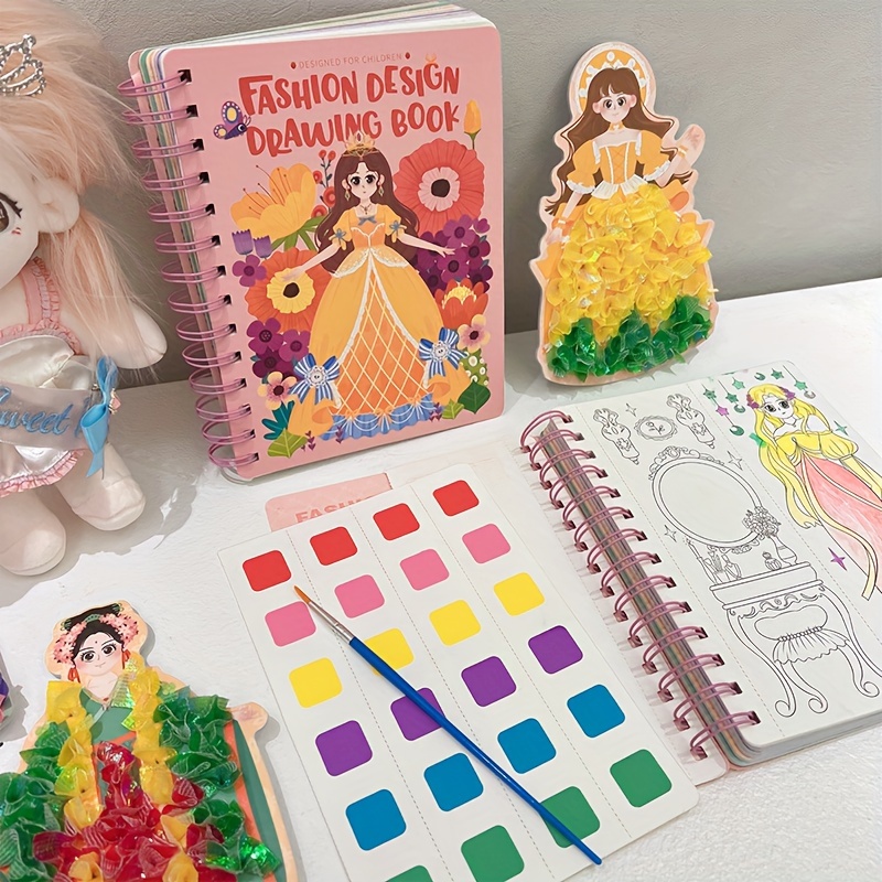 1 Set Kids Fashion Princess Dress-up Drawing Book Creative DIY Craft Kit  with Watercolor Painting Educational Art Activity Culti