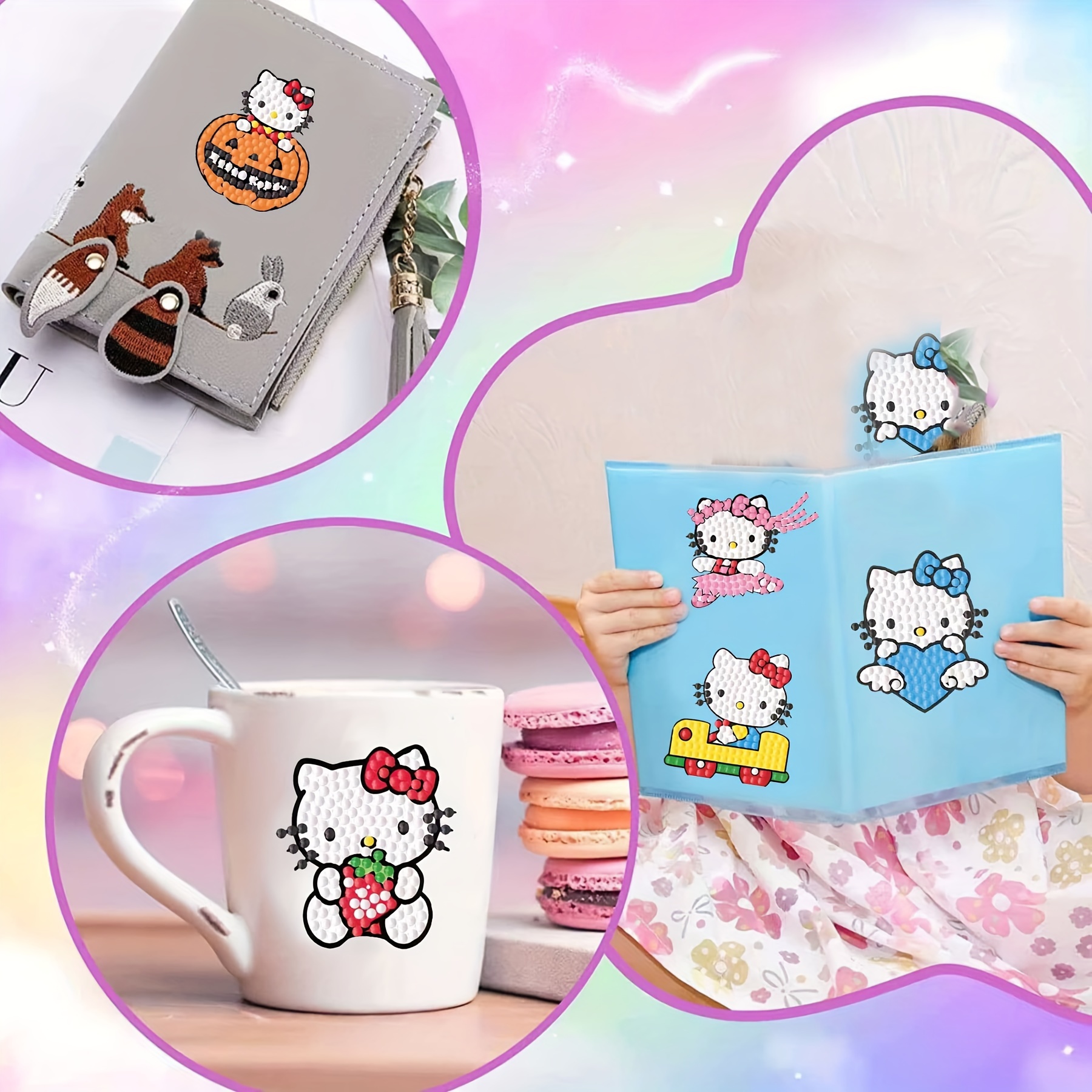 12pcs Sanrio Hello Kitty 5D Diamond Painting Stickers Kits Cartoon Anime  Theme Diamond Stickers Paint By Numbers Kit DIY Cartoon Theme Stickers