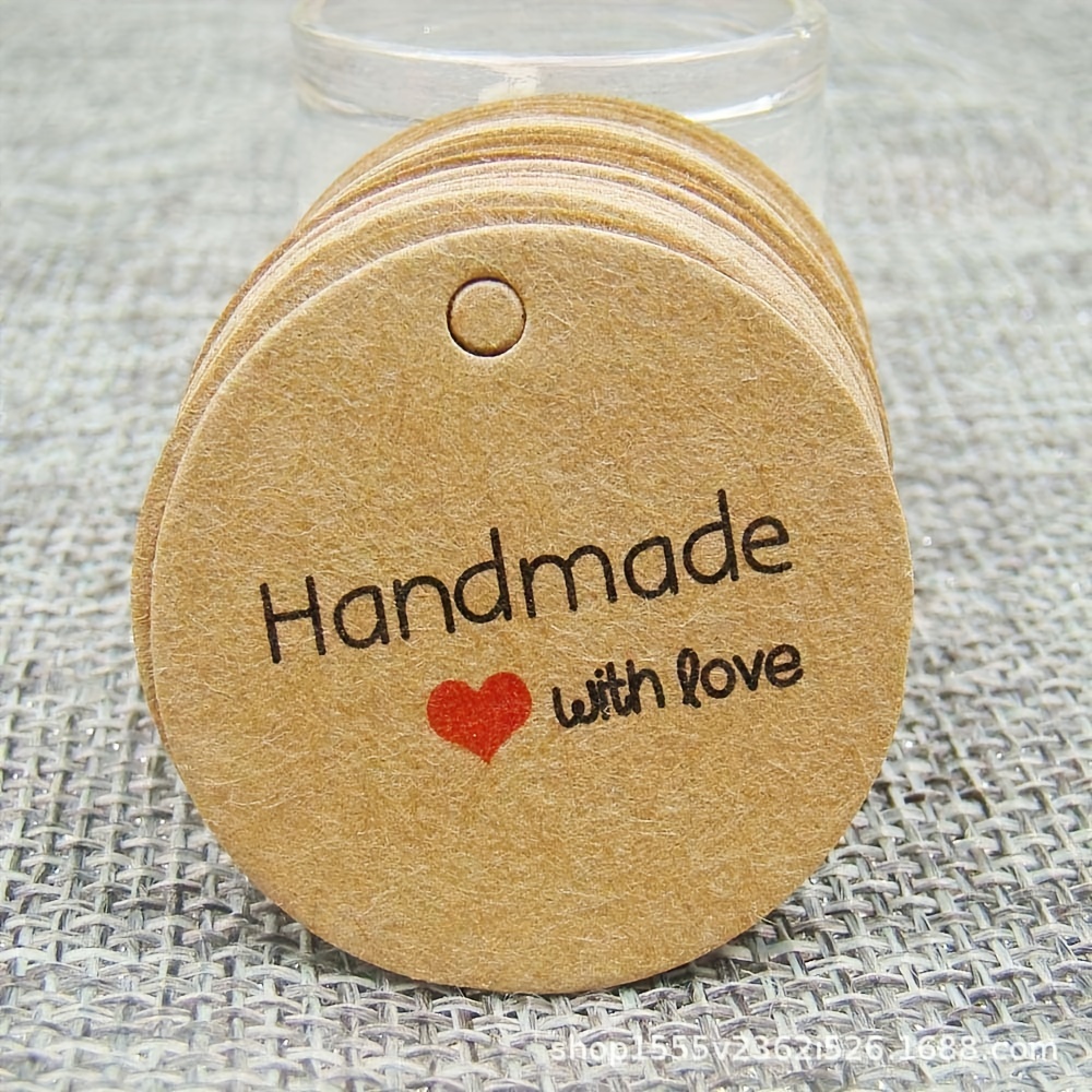 100pcs Handmade Tags Kraft Paper Printed Thank You/handmade Label Round  Paper Handmade Hang Tag For Gift Package Garment Tags