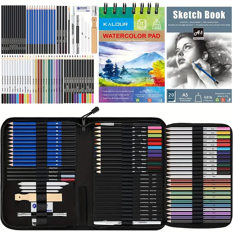 76 Drawing Sketching Kit Set - Pro Art Supplies With Sketchbook &  Watercolor Paper - Include  Tutorial,Watercolor,Graphite,Colored,Metallic,Pastel,Char