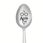 1pc "Accio Tea" Mirror Polished Engrave Stainless Steel Spoon, Funny Spoon, Coffee Spoon, Engraved Spoon, Ice Cream Spoon, Gift Spoon For Family Party, Birthday, Valentine's Day Gifts