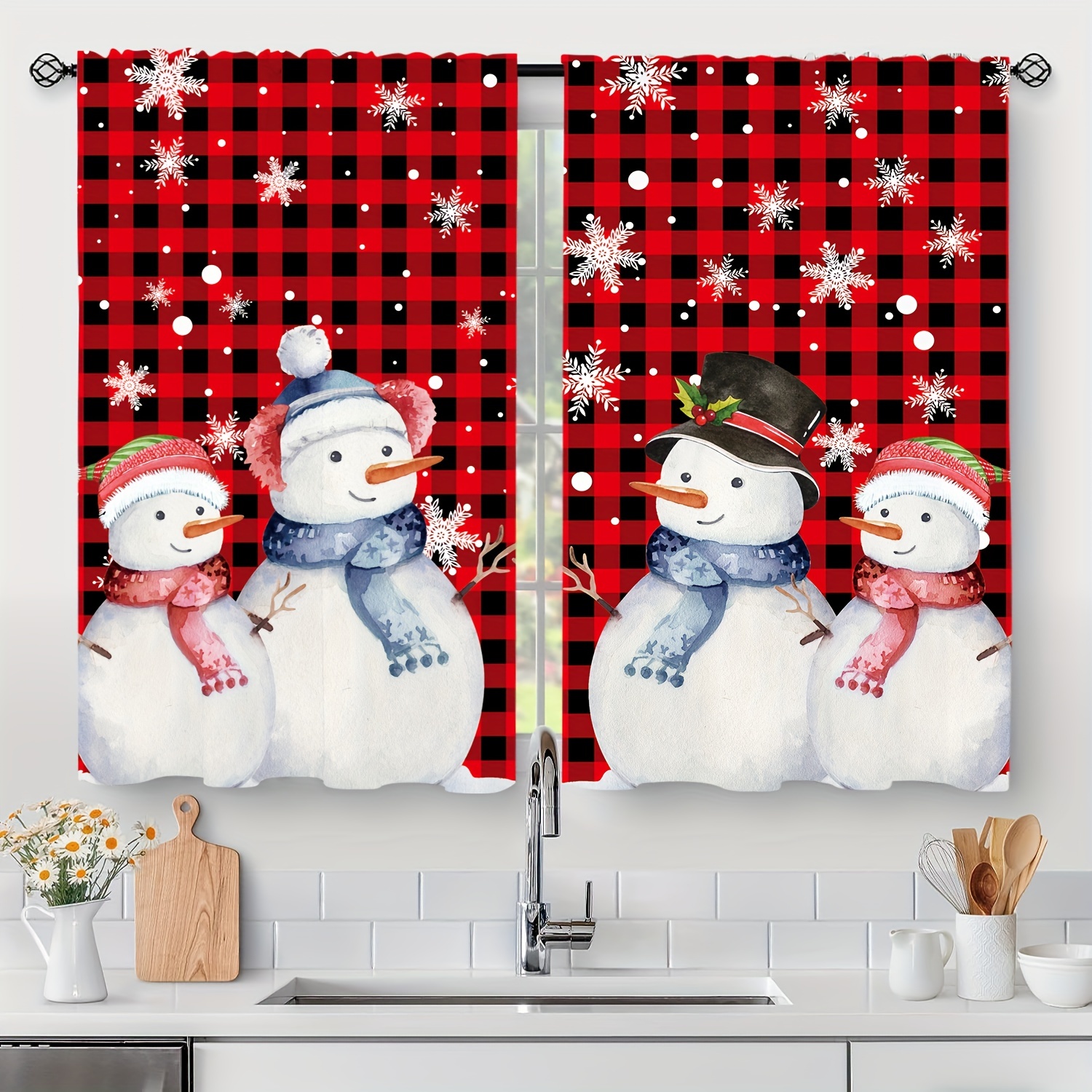 2 Panels Christmas Snowflake Curtains Red Study Room Kitchen - Temu