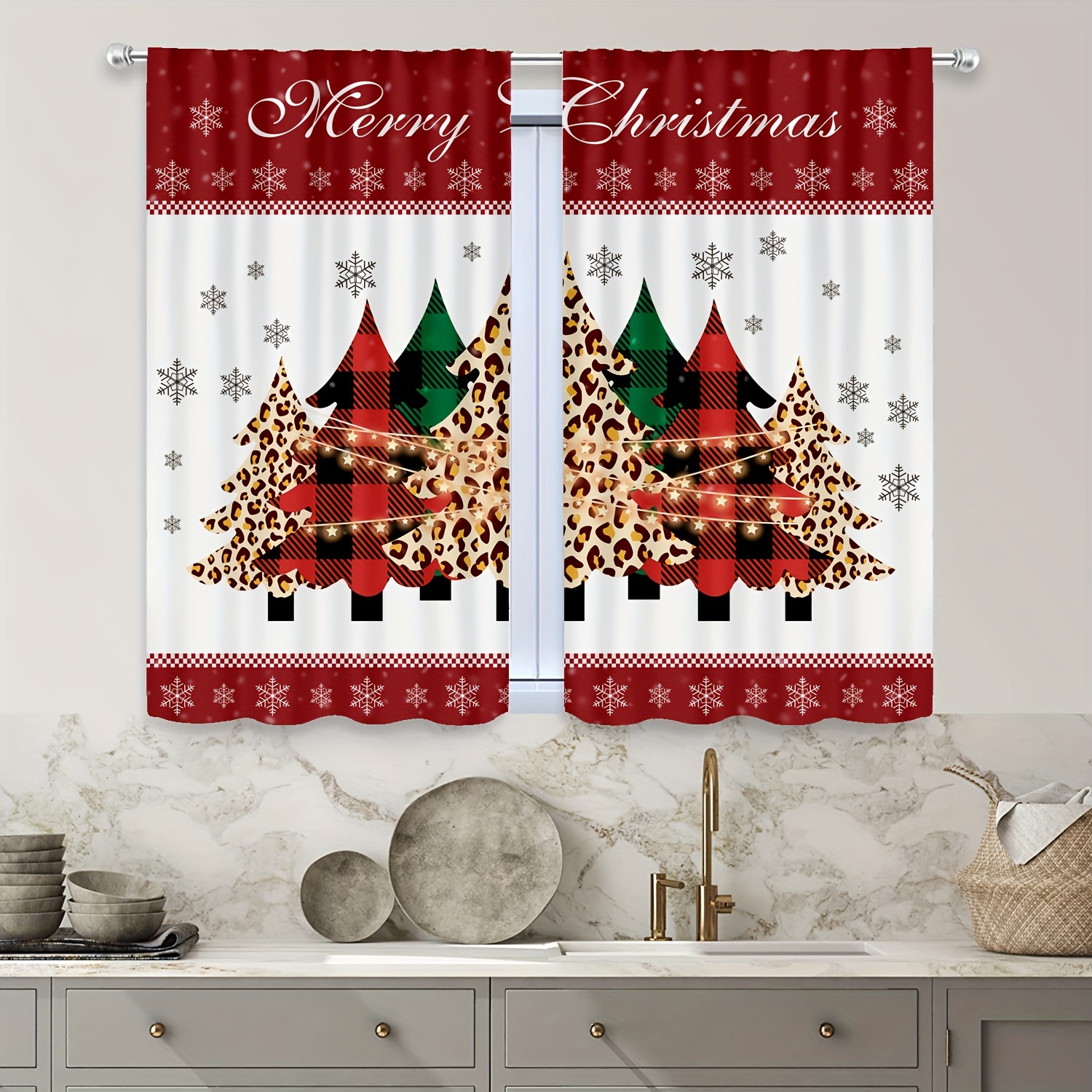 2 Panels Christmas Snowflake Curtains Red Study Room Kitchen - Temu