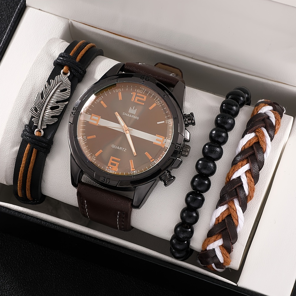 4pcs Set Fashion Creative Mens Quartz Watch Set, High-quality & Affordable