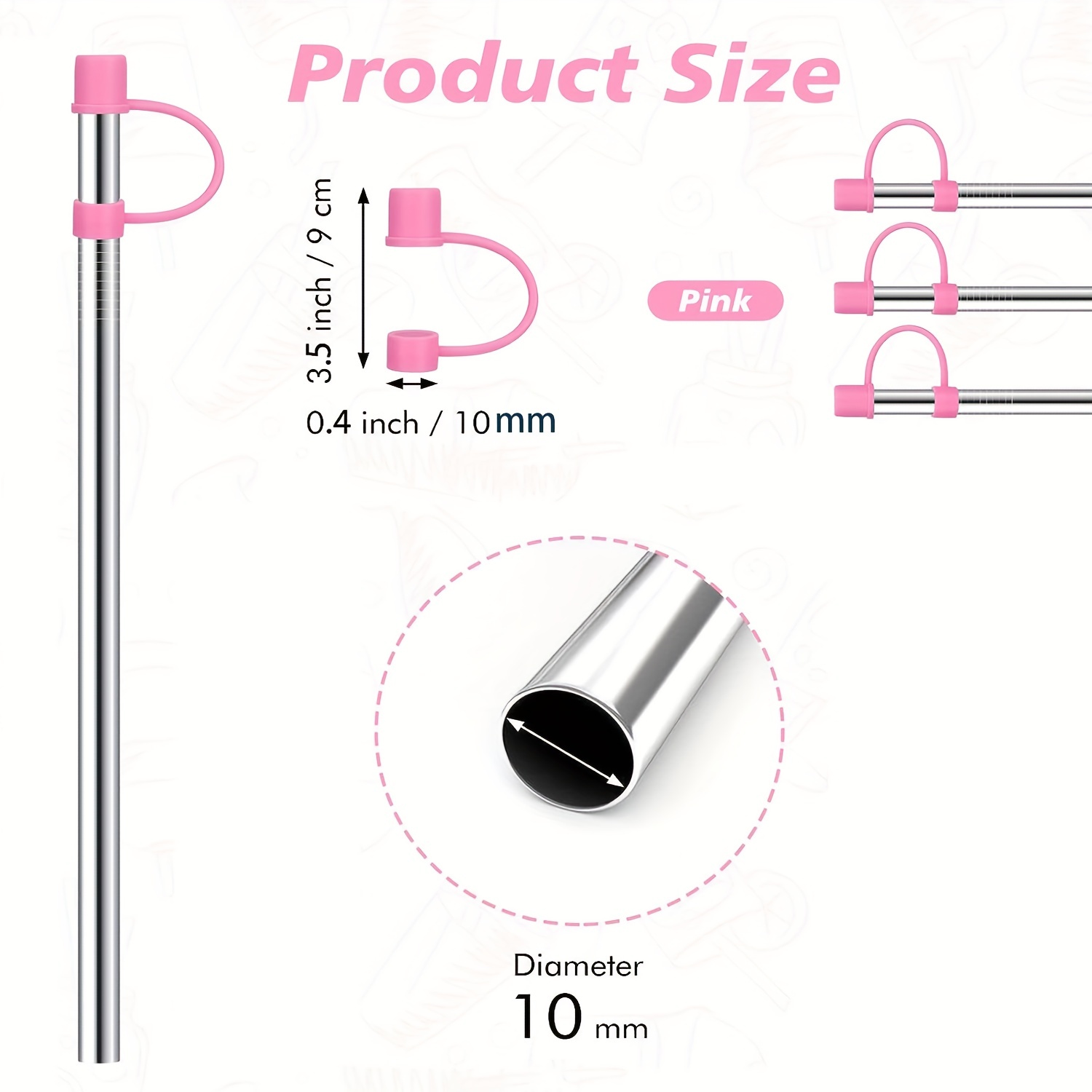 Straw Cover Silicone Straw Covers Cap for Tumblers Reusable Straws Cute  Straw Tips Cover (Pink straw cover/9pcs)