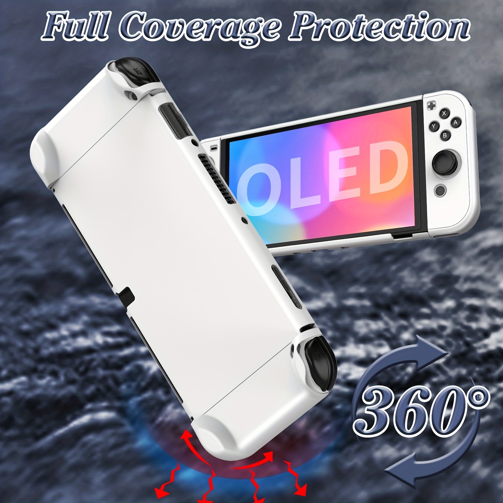 for switch oled case for nintendo switch oled model dockable pc protective cover case for switch oled model with comfortable joy con grip case and 6 thumb stick caps details 9