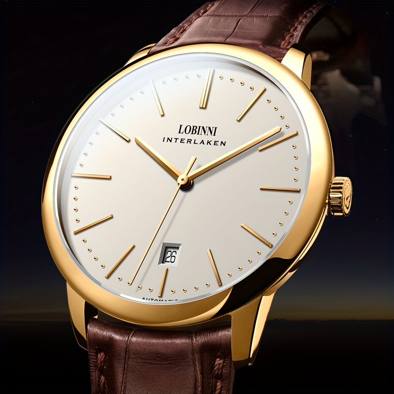 Lobinni Men's Automatic Mechanical Watch, Fashion Hollow Business