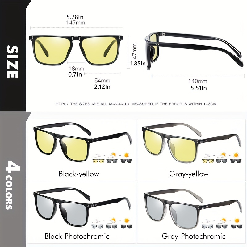 Coolpandas Brand Rivet Square Photochromic Sunglasses Men Polarized Women  Driving Sun Glasses Day Night Vision Anti Glare Ideal Choice For Gifts, Shop On Temu And start Saving