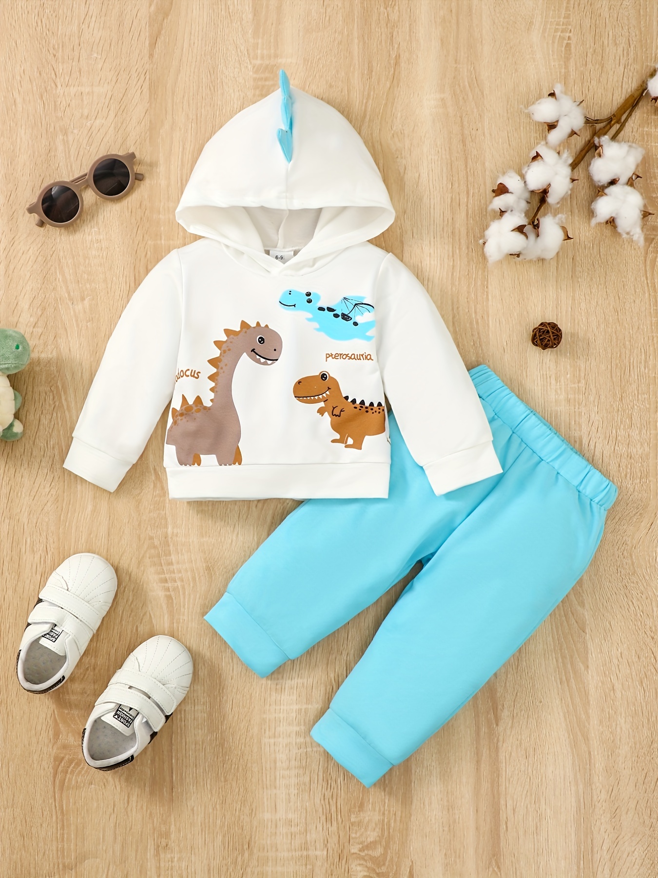 Boys and Girls Toddler Cute Dinosaur Painting Print Sweatshirt Hoodie, Pullover + Pants Set for Autumn and Winter,Temu