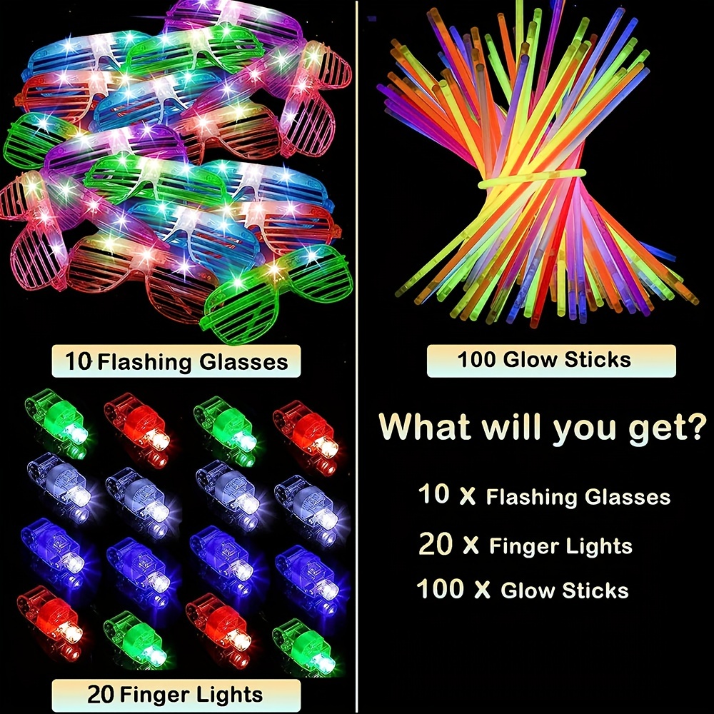 50 piezas de suministros de fiesta que brillan en la oscuridad para adultos  y niños, palos de neón para decoración de fiesta con 10 gafas LED, 10 LED