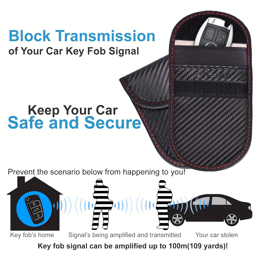 2 pièces Portable bloqueur de Signal voiture clé étui Faraday Cage sans clé  entrée Fob pochette RFID blocage sac avec porte-clés anneau 
