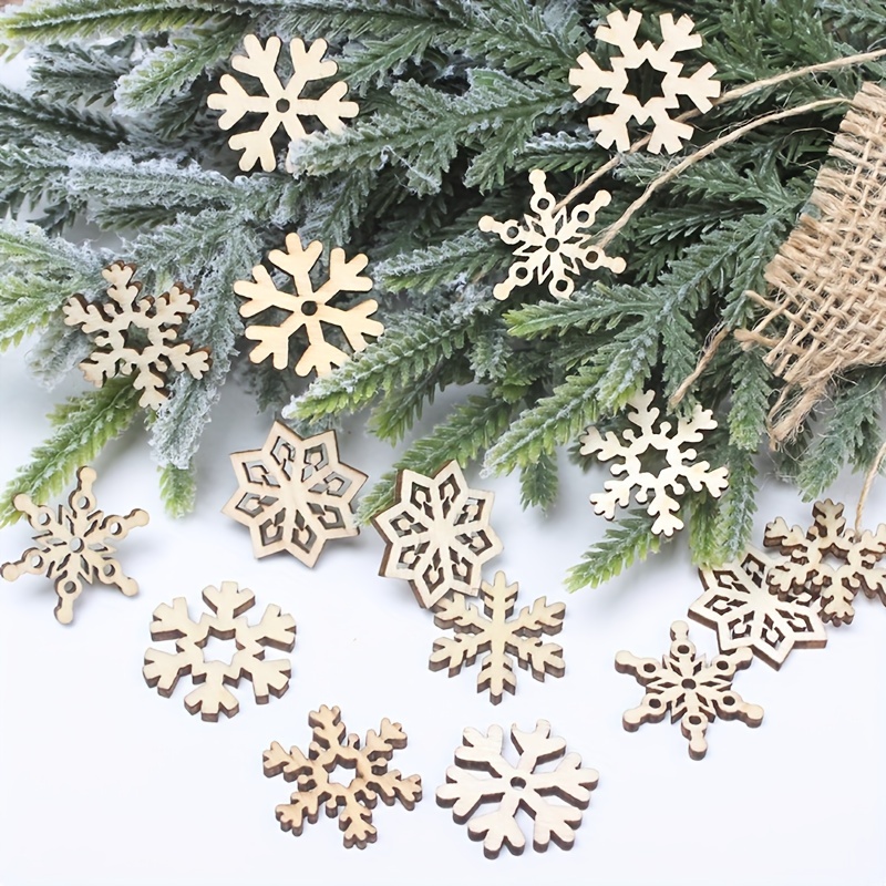 Mixed Wooden Crafts White Snow Flakes Christmas Series - Temu