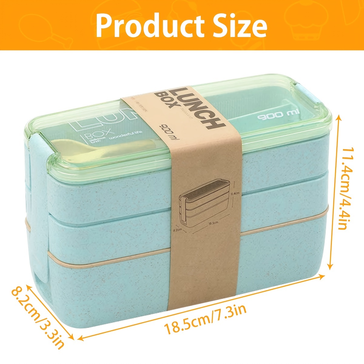 Wheat Straw Lunch Box Healthy Material 3 Layer 900ml Microwave