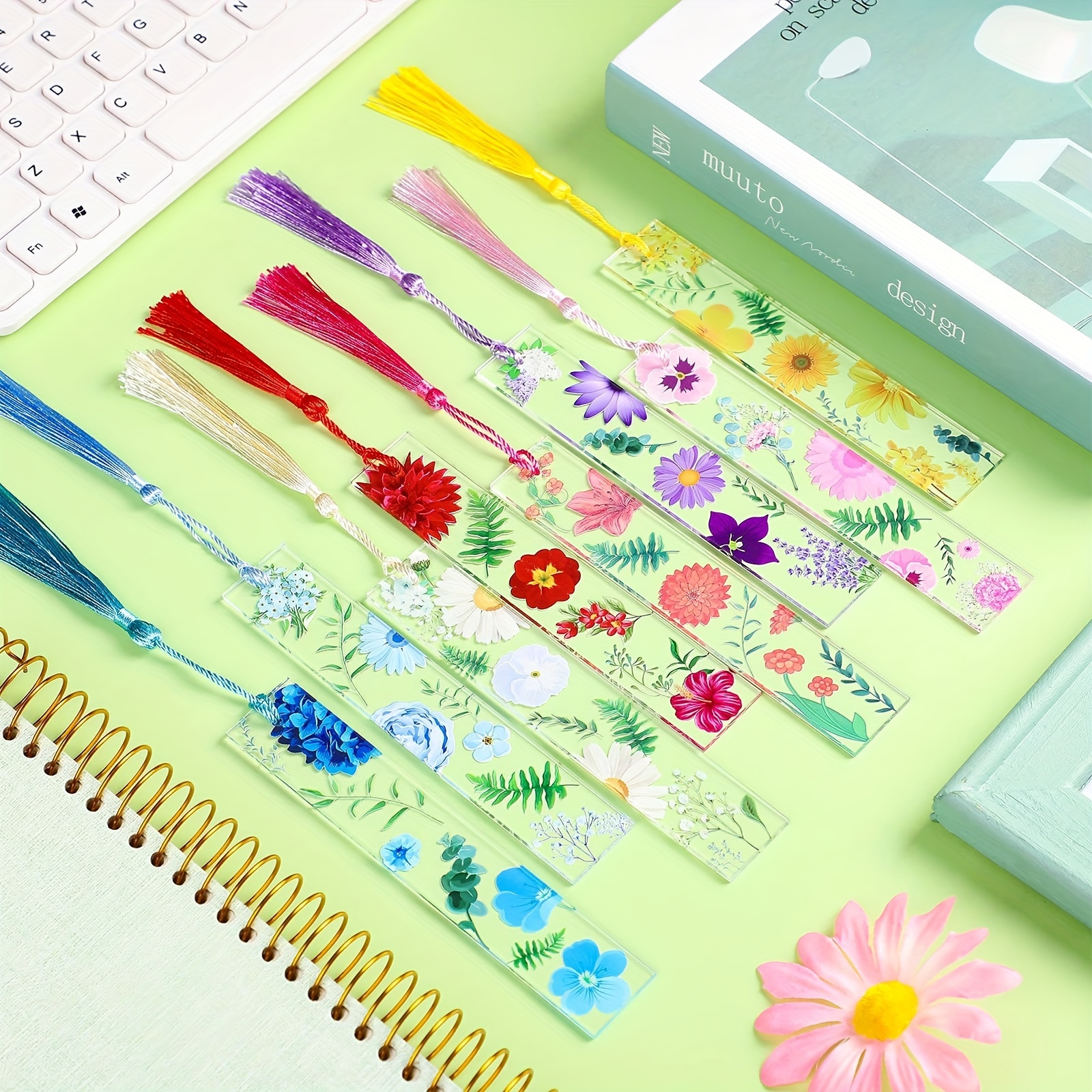  6 Styles Flowers Bookmarks with Tassels for Women Teacher Kids  Book Lovers : Office Products