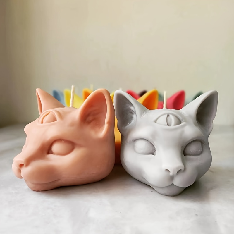 Moldes de silicona para velas de cabeza de gato, moldes de silicona para  velas de gato 3D, molde de jabón de vela de cabeza de gato, moldes de