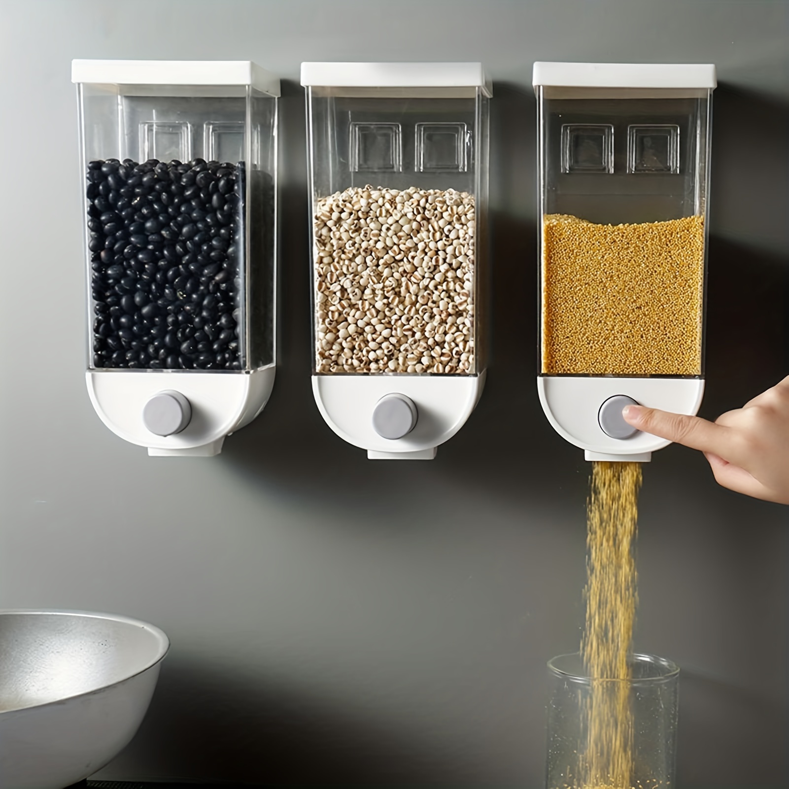 Wall-Mounted Dry Food Dispenser Kitchen Rice Storage Container