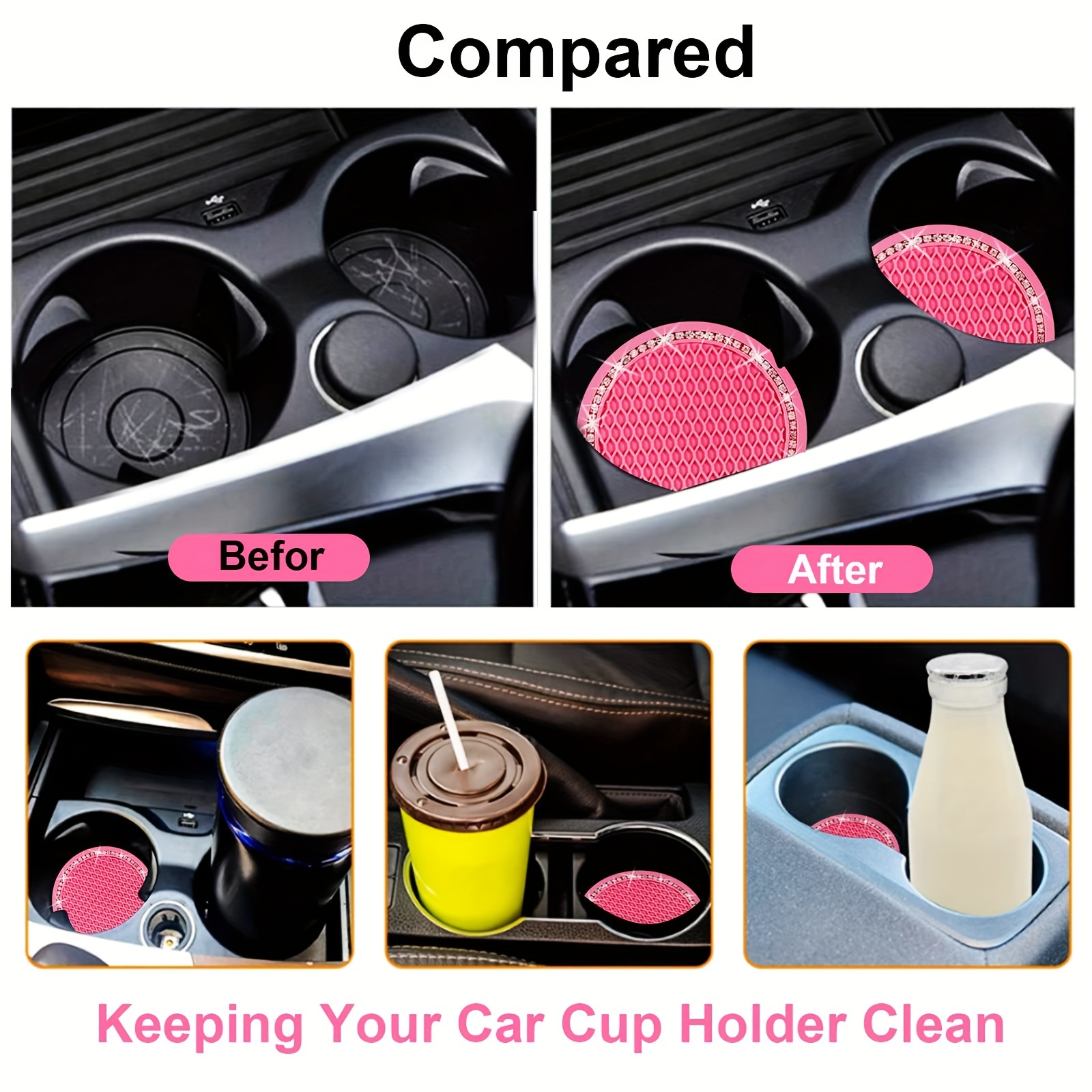 Cute Car Cup Coaster,2pcs Universal Vehicle Cup Holder Insert