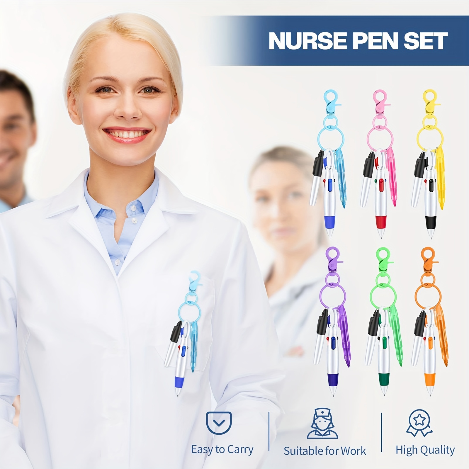 Nurse pen set include 6 pieces Tip Highlighter 6 pieces Permanent Marker  Pen And 6 pieces Retractable Ball Pen Pack With 6 pieces Nurse Badge Clip