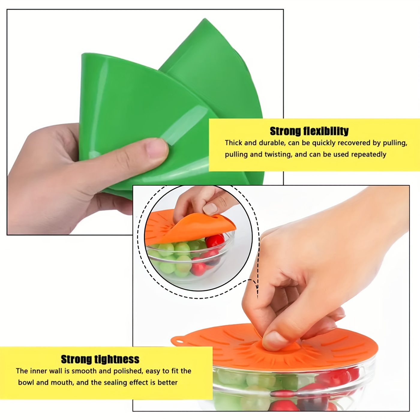 Silicone Bowl Lids Green Set Of 5 Reusable Suction Seal Covers For