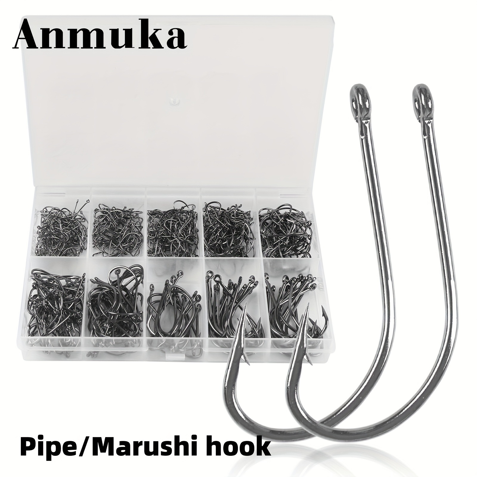 300/500pcs Mixed Sizes Fishing Hook With Eye And Barb, Long Shank Fishing  Hooks For Sea Bass, Fishing Tackle