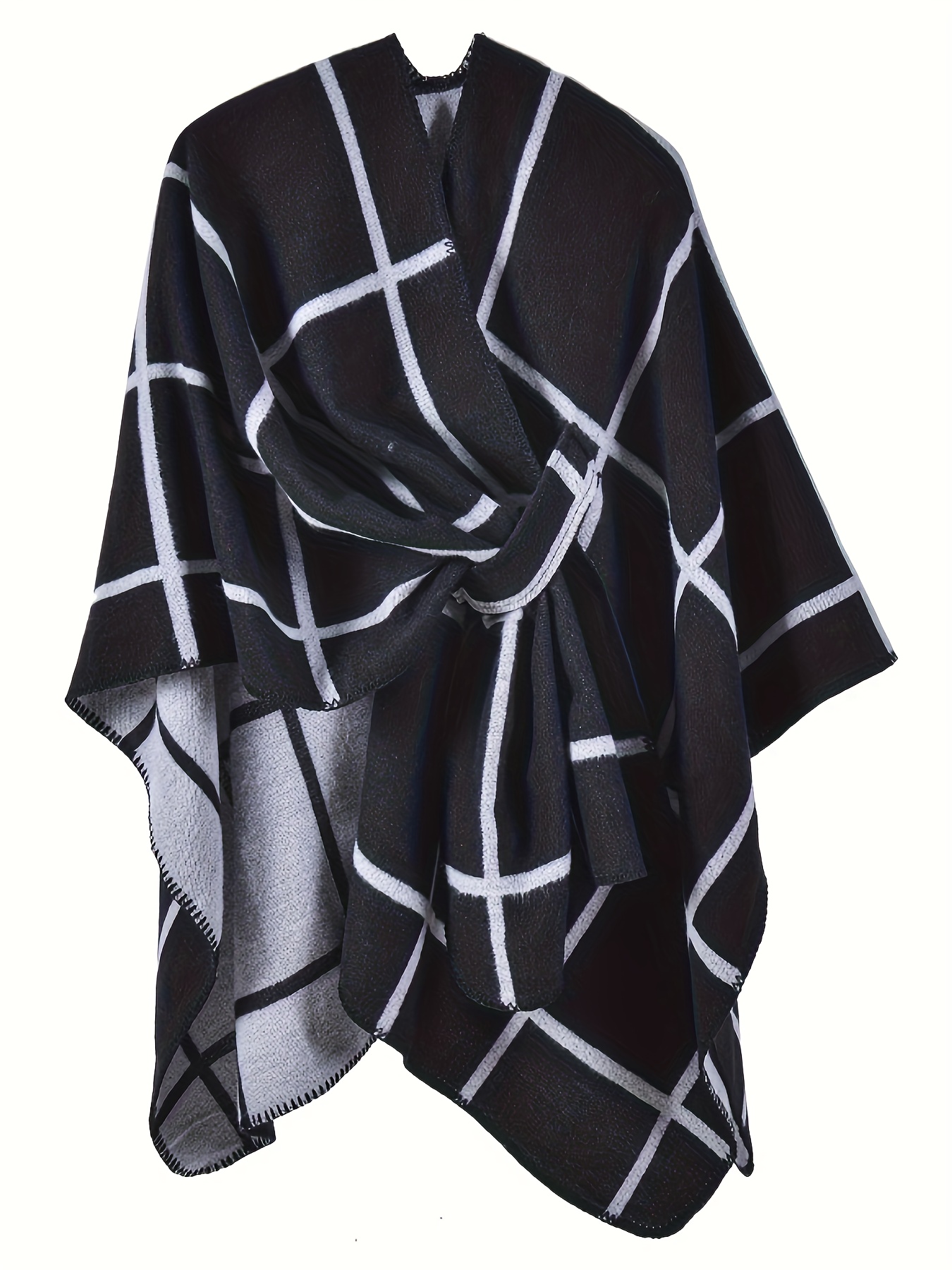 Plus Size Elegant Coat, Women's Plus Solid Batwing Sleeve Button Up Hooded  Cape Shawl Coat - Temu