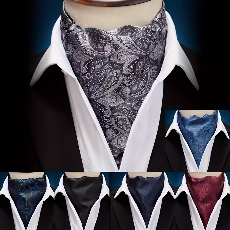 New Design Men Ascot Tie With Ring Silver Check Wedding Formal