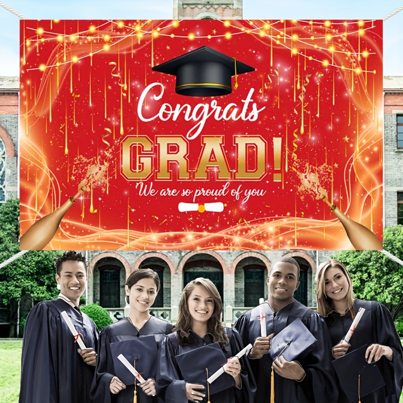 2024 Graduation Banner Rose Red Gold Graduation - Temu