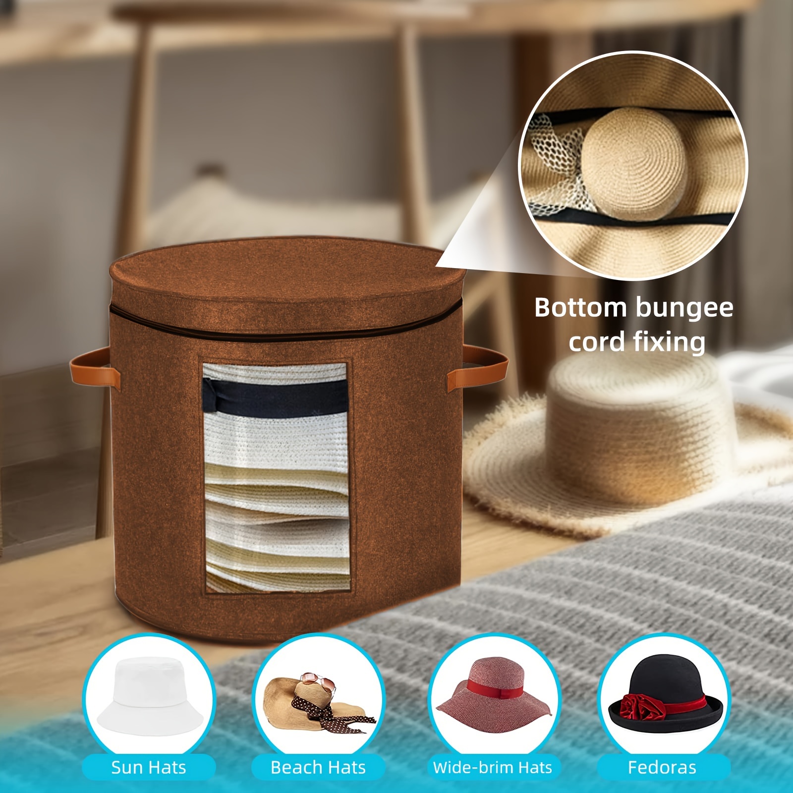 Large Capacity Fabric Hat Storage Box With Lid Perfect For - Temu