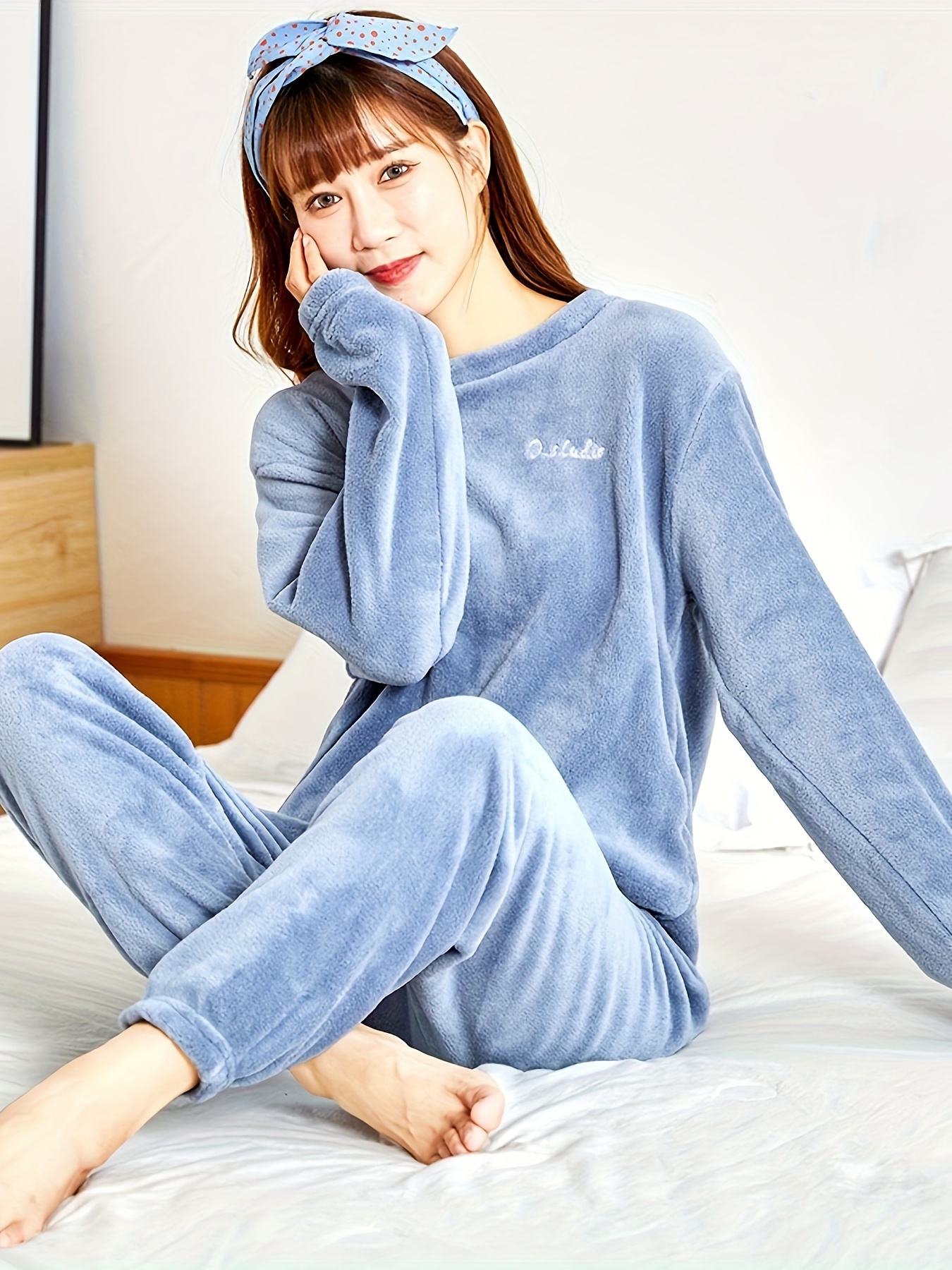 Letter Patch Fleece Lounge Set Casual Long Sleeve Hooded Top - Temu