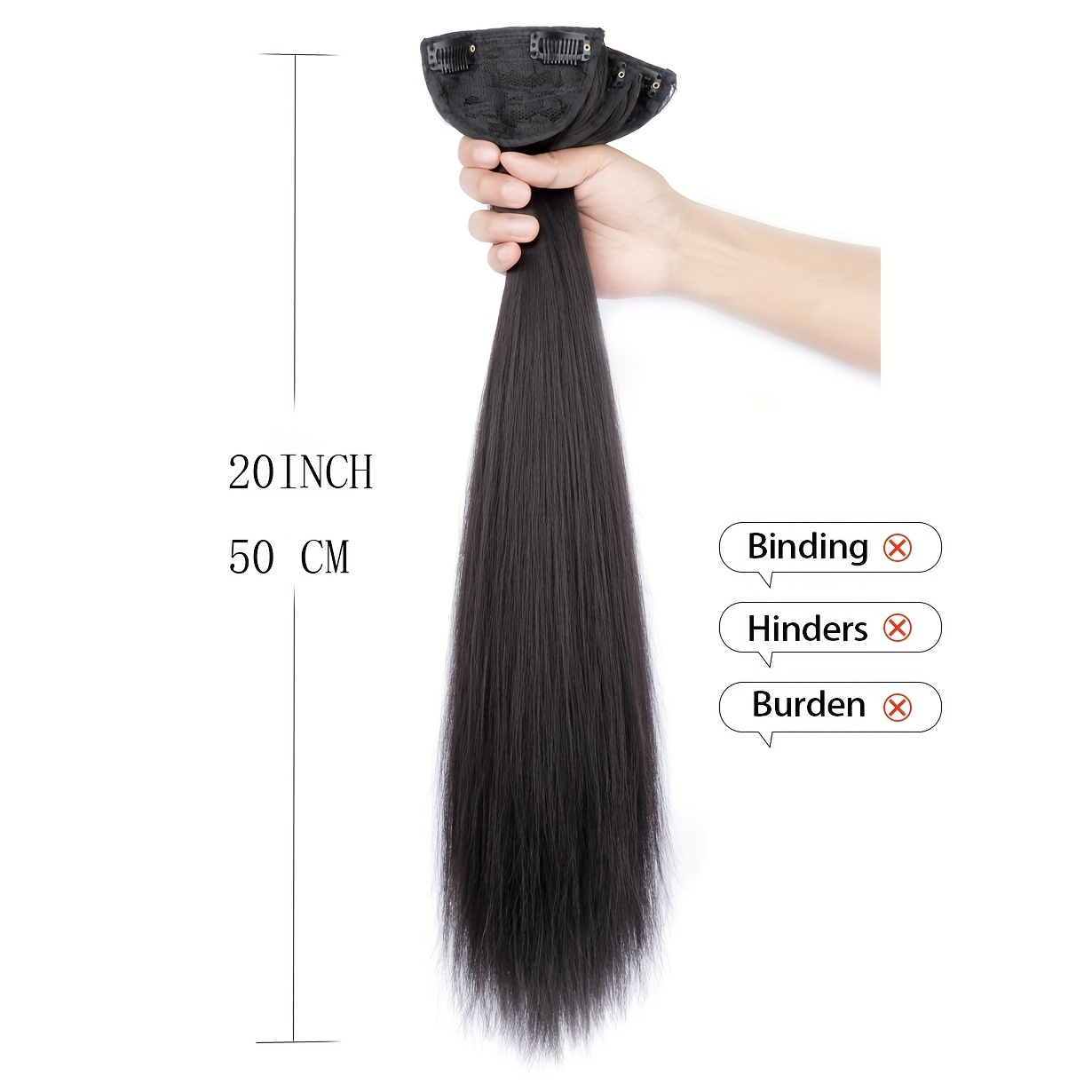 BRAID Thick Long Straight 3PCS Clip In Hair Extensions 50.8cm Pack of 3