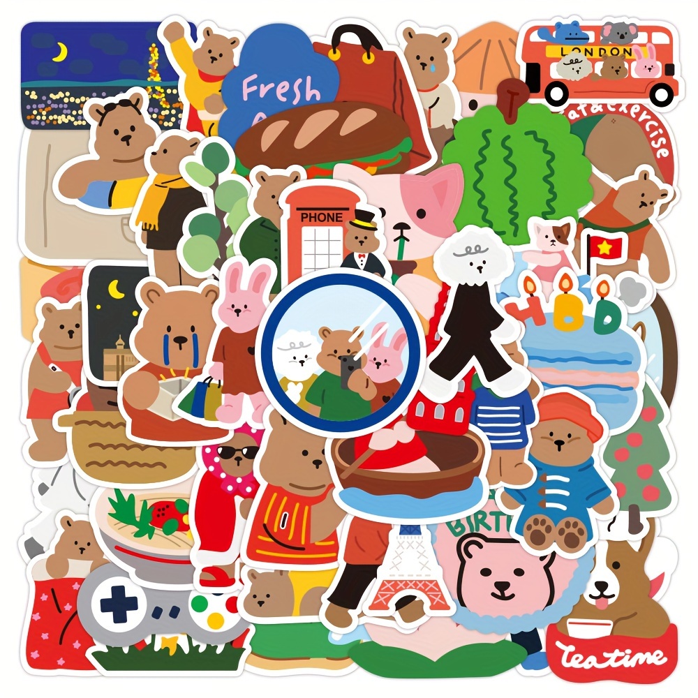 120pcs Cute Cartoon Bear Stickers For Kids Laptop, Lovely Aesthetic Bear Stickers  Waterproof Vinyl Trendy Decal Water Bottle Phone Computer Luggage Scarpbook, Check Out Today's Deals Now