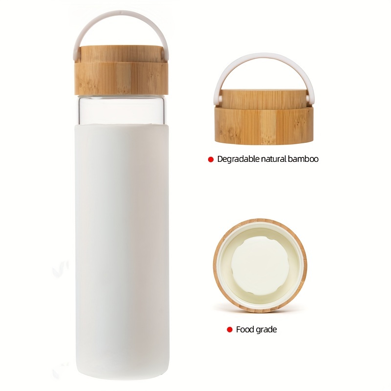 550ml Glass Water Bottle With Bamboo Cap, Anti-scalding Silicone