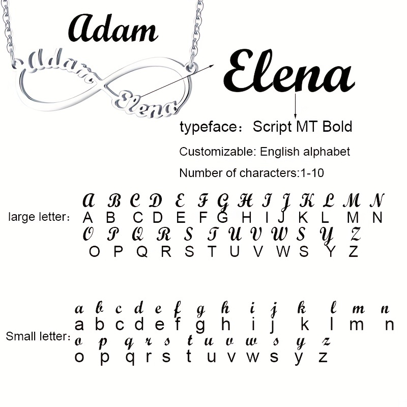 Custom Infinite Love Necklace with 2 Names & Sign, 5 Fonts