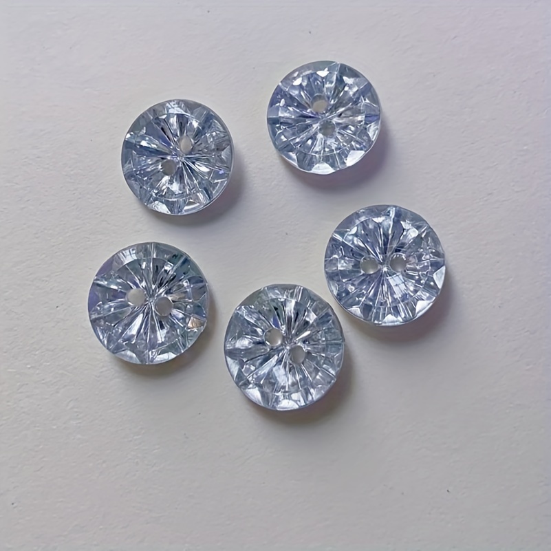 5pcs Of New Acrylic Transparent Crystal Buttons With 2 Holes In Sizes 12.5/15/18/20mm, Resembling Diamond Buttons For Shirts, Cardigans, Dresses, And Sweaters.
