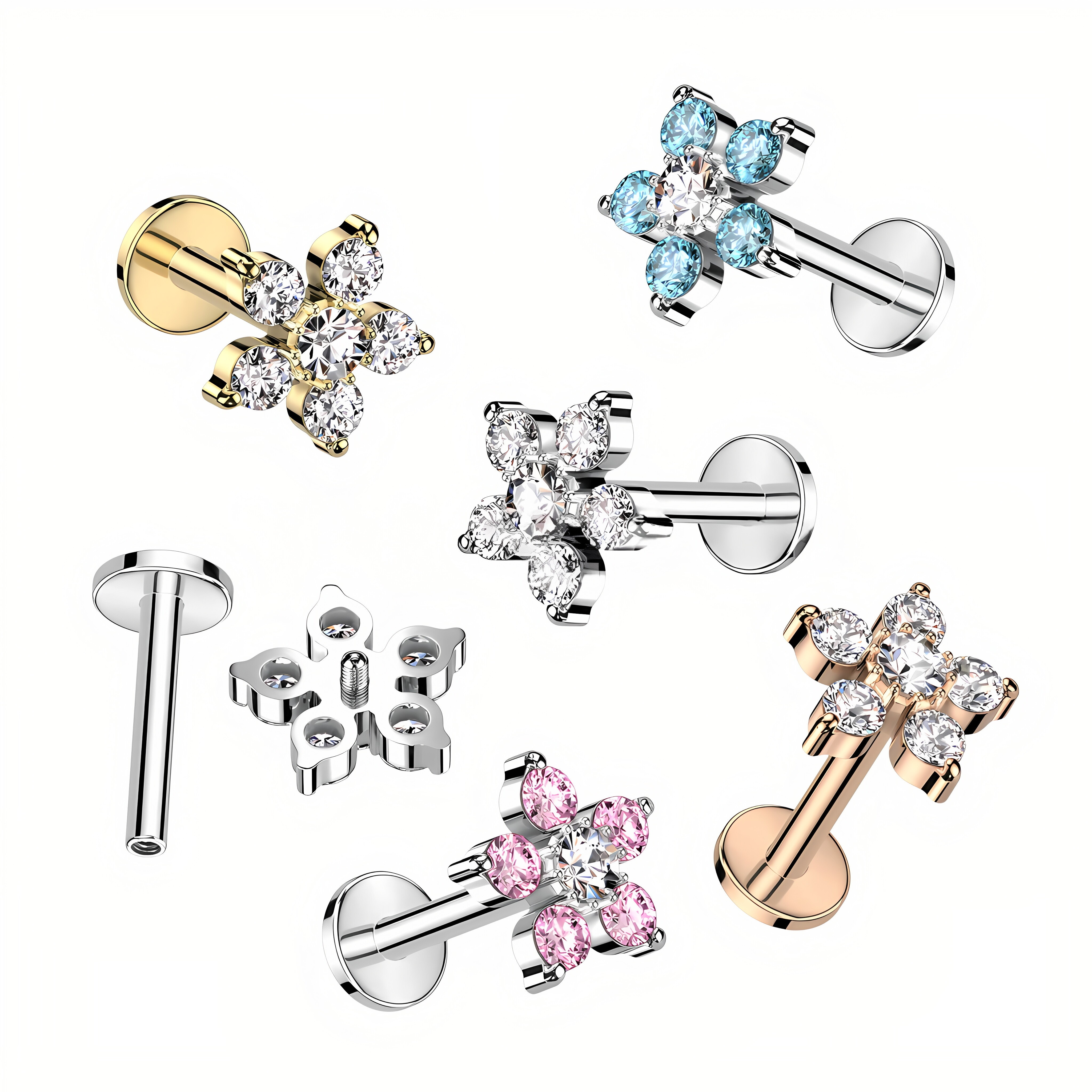 Floral Zirconia Ear Studs Stainless Steel