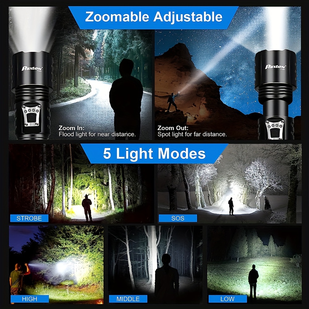 Super Bright Rechargeable Flashlights High Lumens, Powerful Led Flashlight  With Zoomable Beam, High Power Usb Chargeable P160 Led Flash Lights With  Modes, Powerbank Multifunction For Gift Emergency  Camping,work,hiking,walking, Outdoor, Indoor