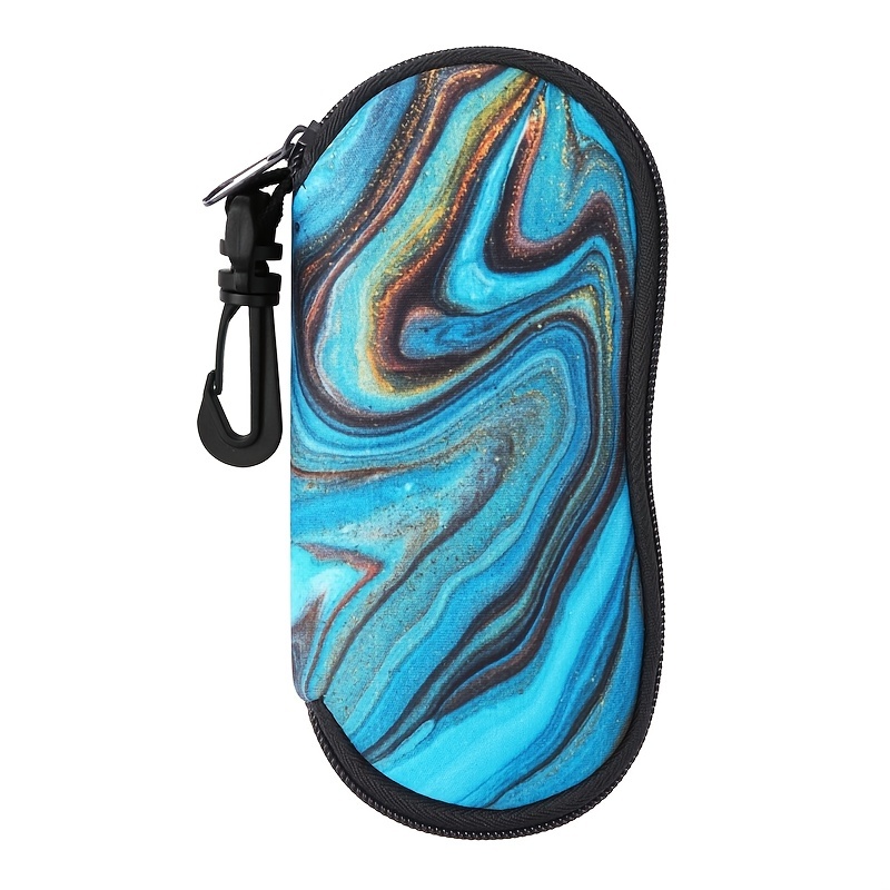 1pc Green Marble Sunglasses Case With Carabiner Portable Travel