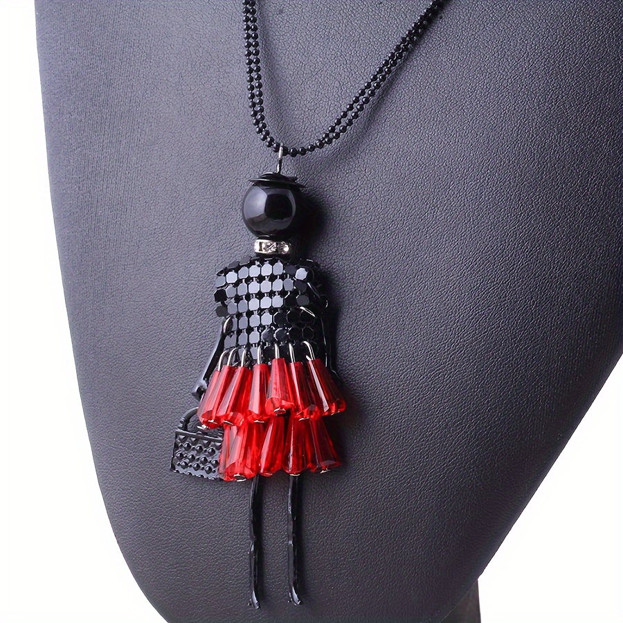 

1pc Retro Style Beauty Figurine Pendant Opera Necklace Vacation Style Long Sweater Chain Accessory With Black Chain Jewelry