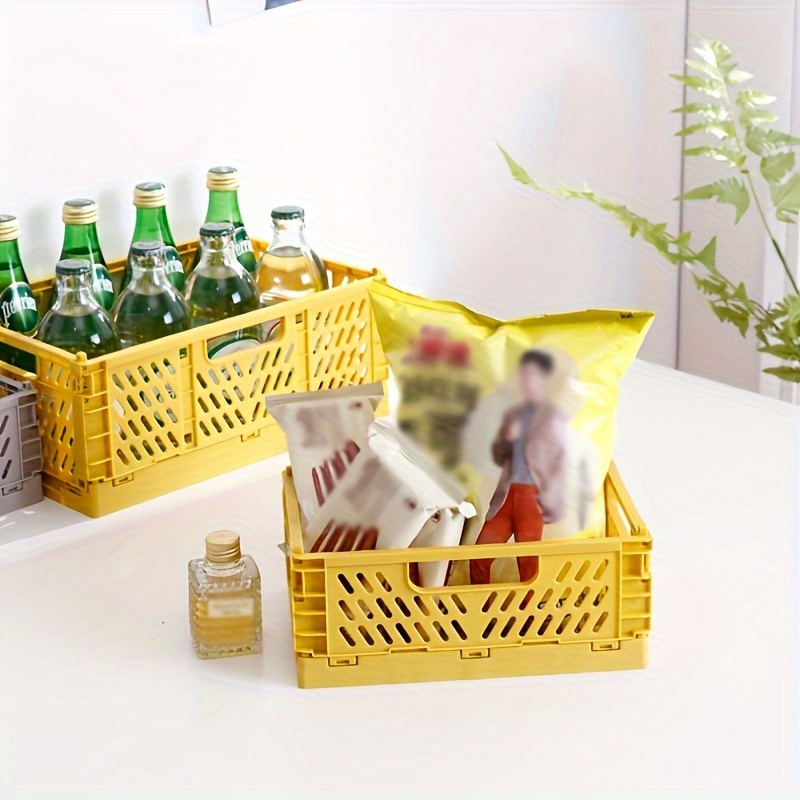 Folding Plastic Storage Basket Tray With Handles Desktop - Temu