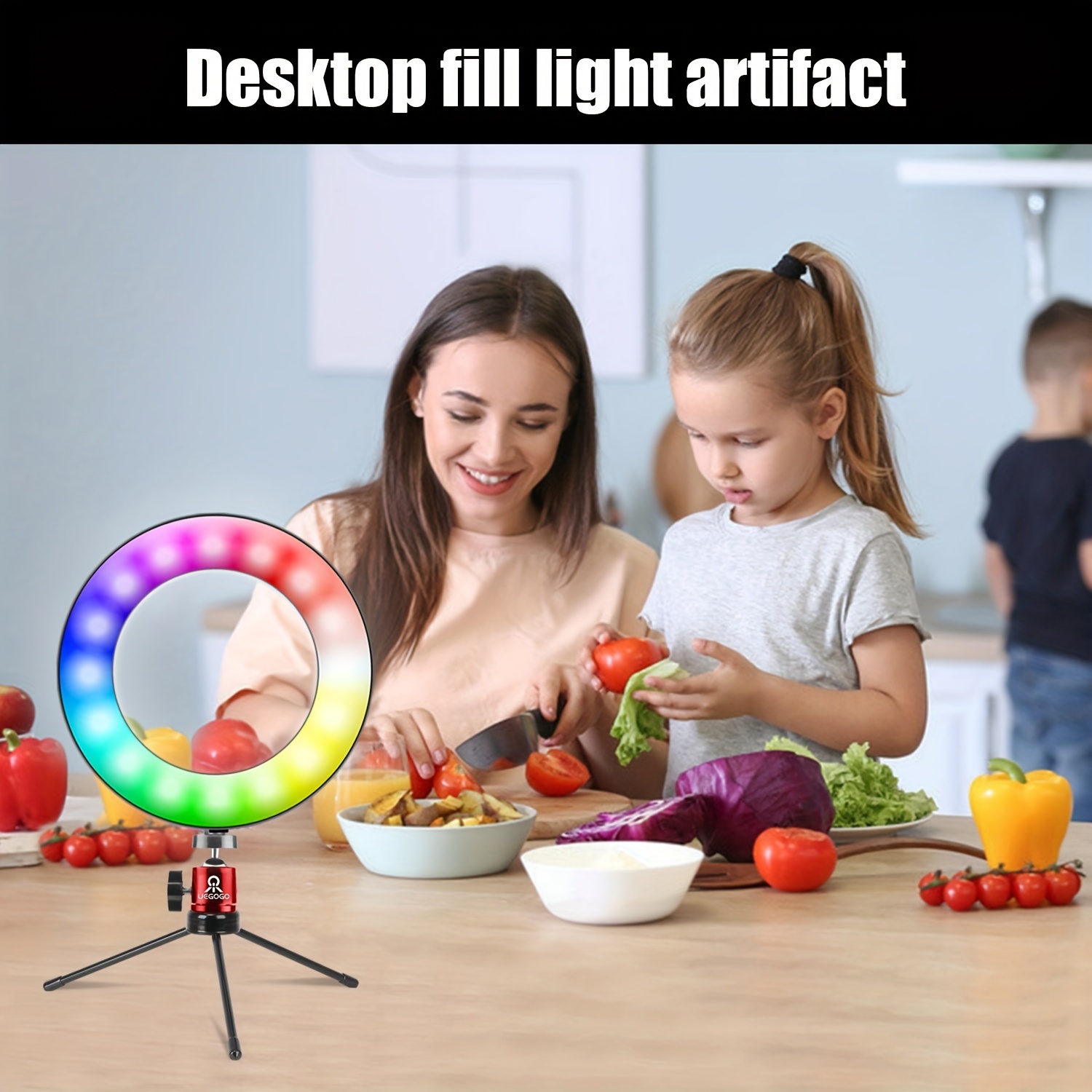 USB 10' Ring Light for Desk with Stand and Phone Holder, Ring Light with  Overhead Camera Mount and Adjustable Desk Arm Stand for Photography,Makeup