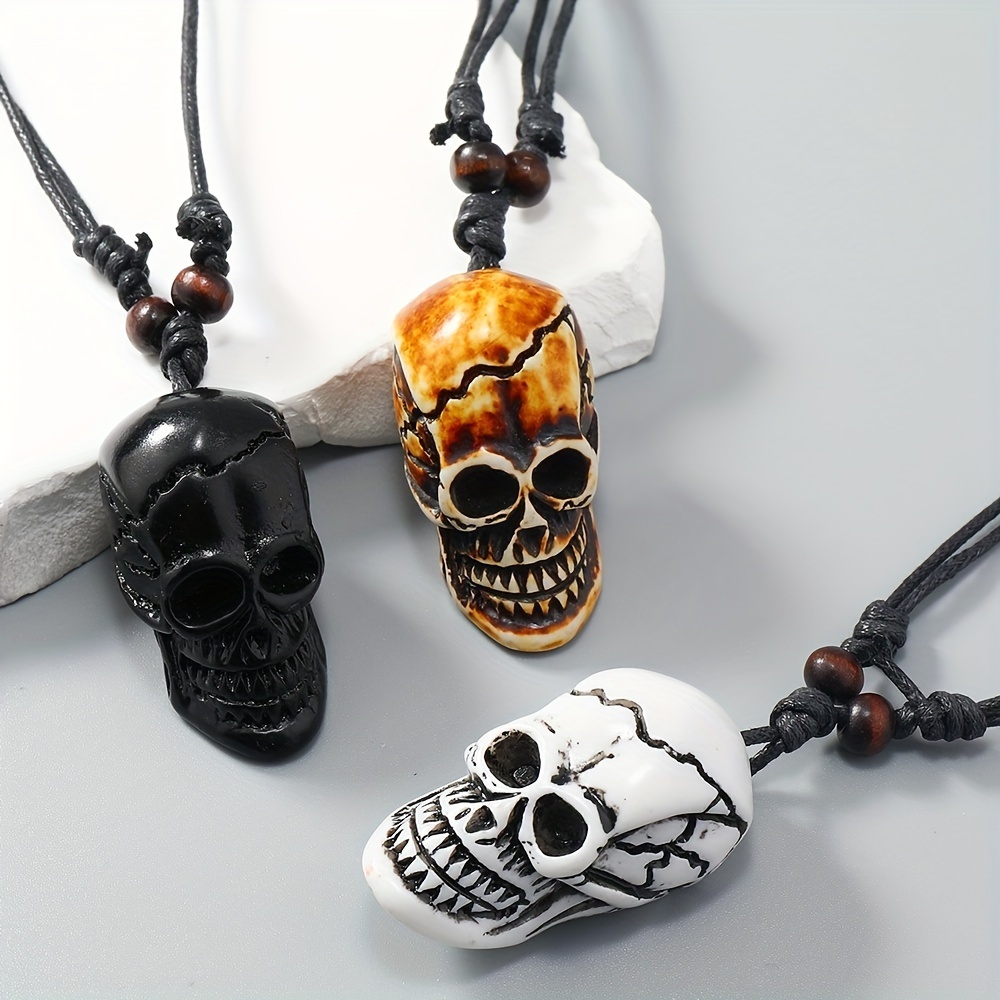 

Men's Skull Pendant Necklace Retro Versatile Telescopic Resin Skull Casual Jewelry Necklace Accessories Gift