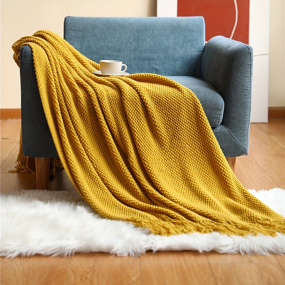 1pc knitted throw blanket with tassels bubble textured lightweight throw blanket for couch bed sofa home decor 1