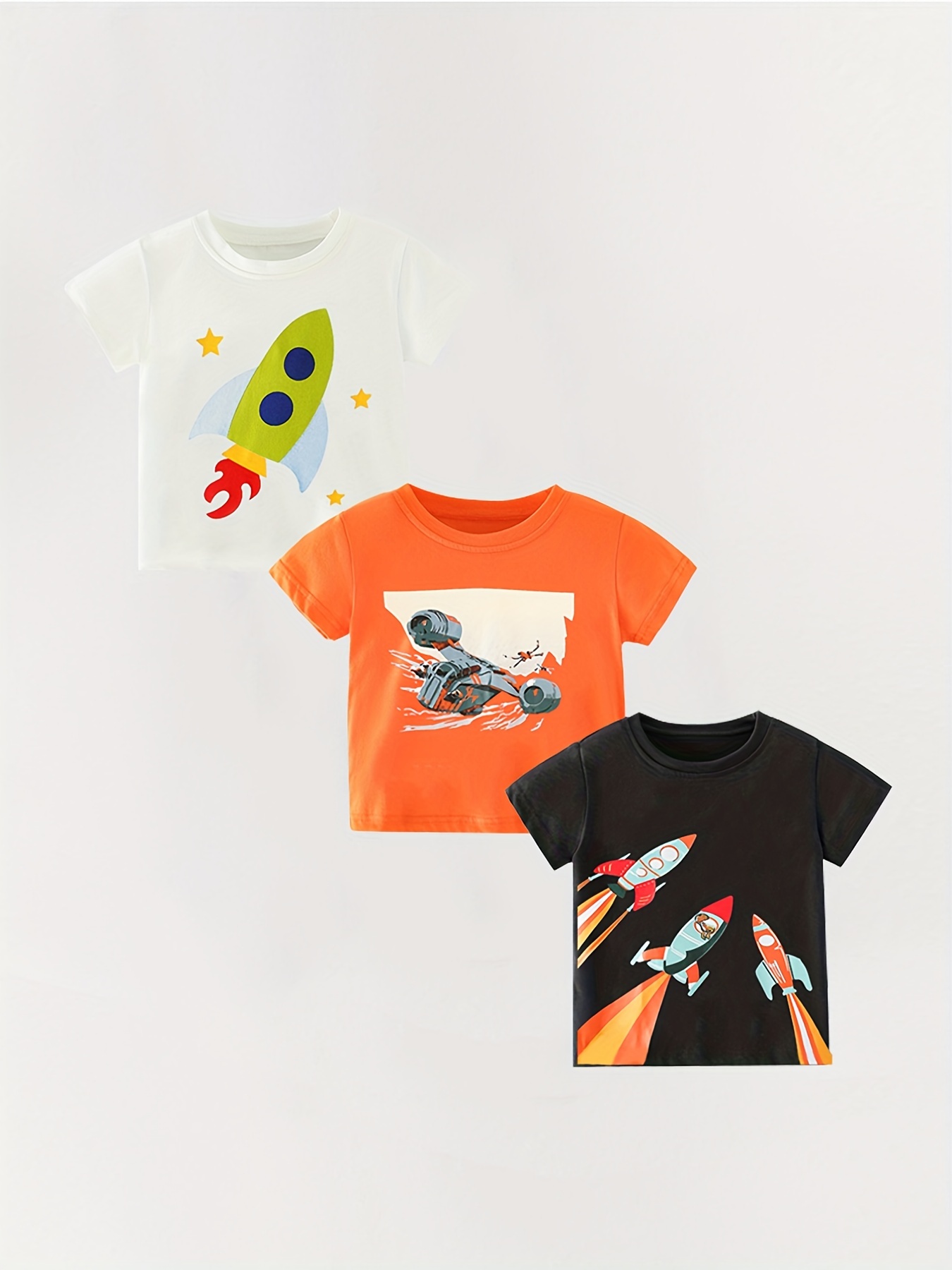 Boys Planet Astronaut And Rocket Cotton T-shirt Tee Top Short Sleeves Crew  Neck Summer Casual Soft Comfortable Kids Clothes - Temu